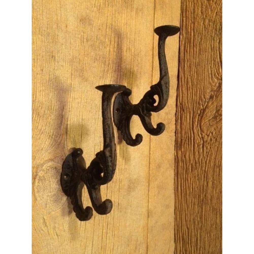 Two (2) Rustic Brown Solid Cast Iron Victorian Coat Hook Two (2) 0170-01207 R